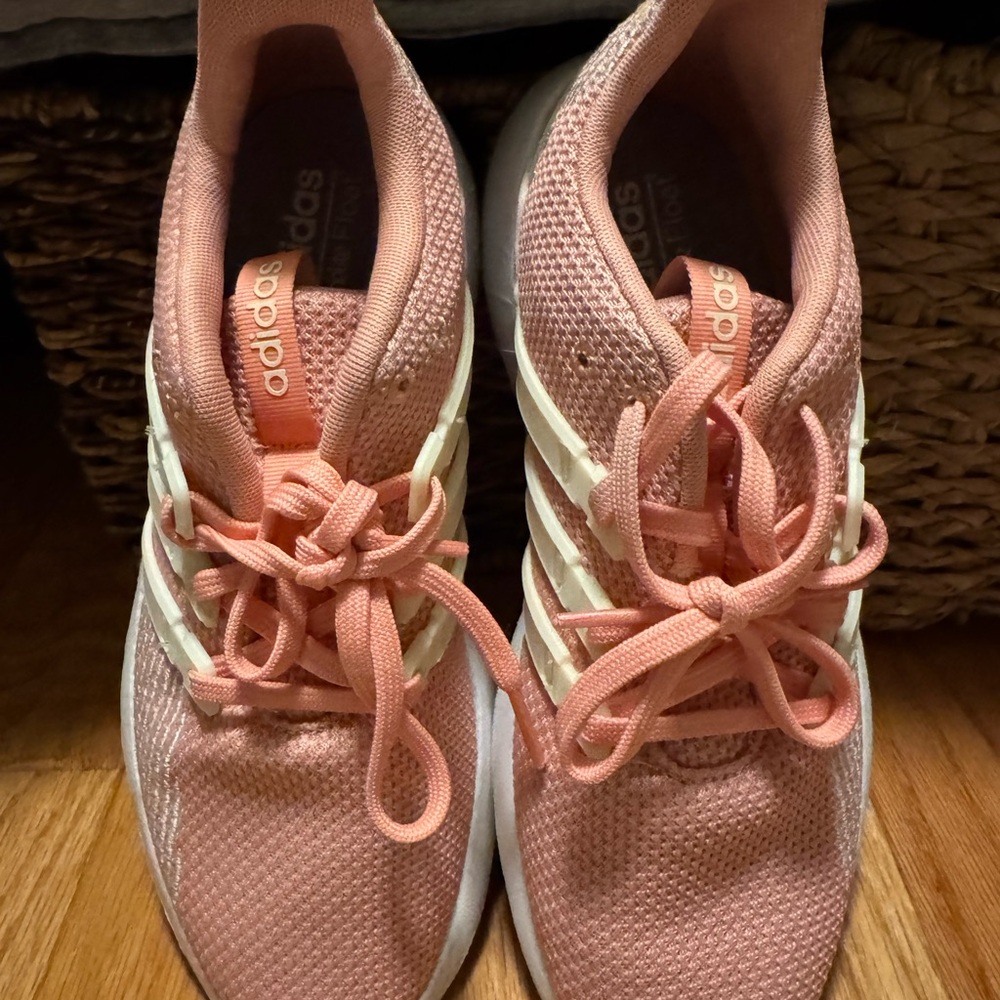 Adidas Pink and White Sneakers with Breathable Knit